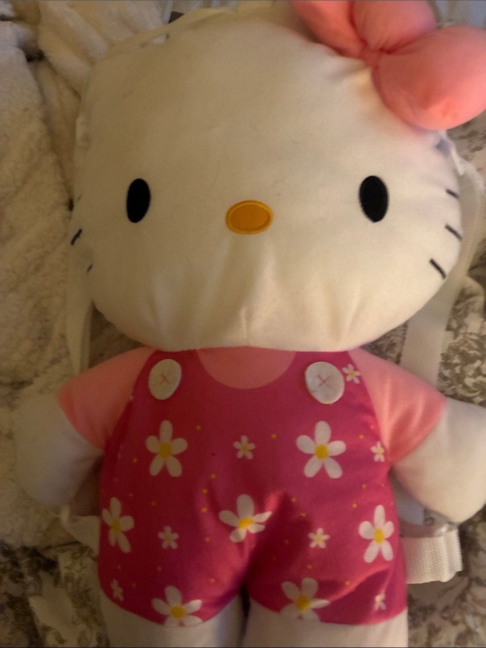 Hello Kitty Pink Floral Plush Backpack with Yellow Nose